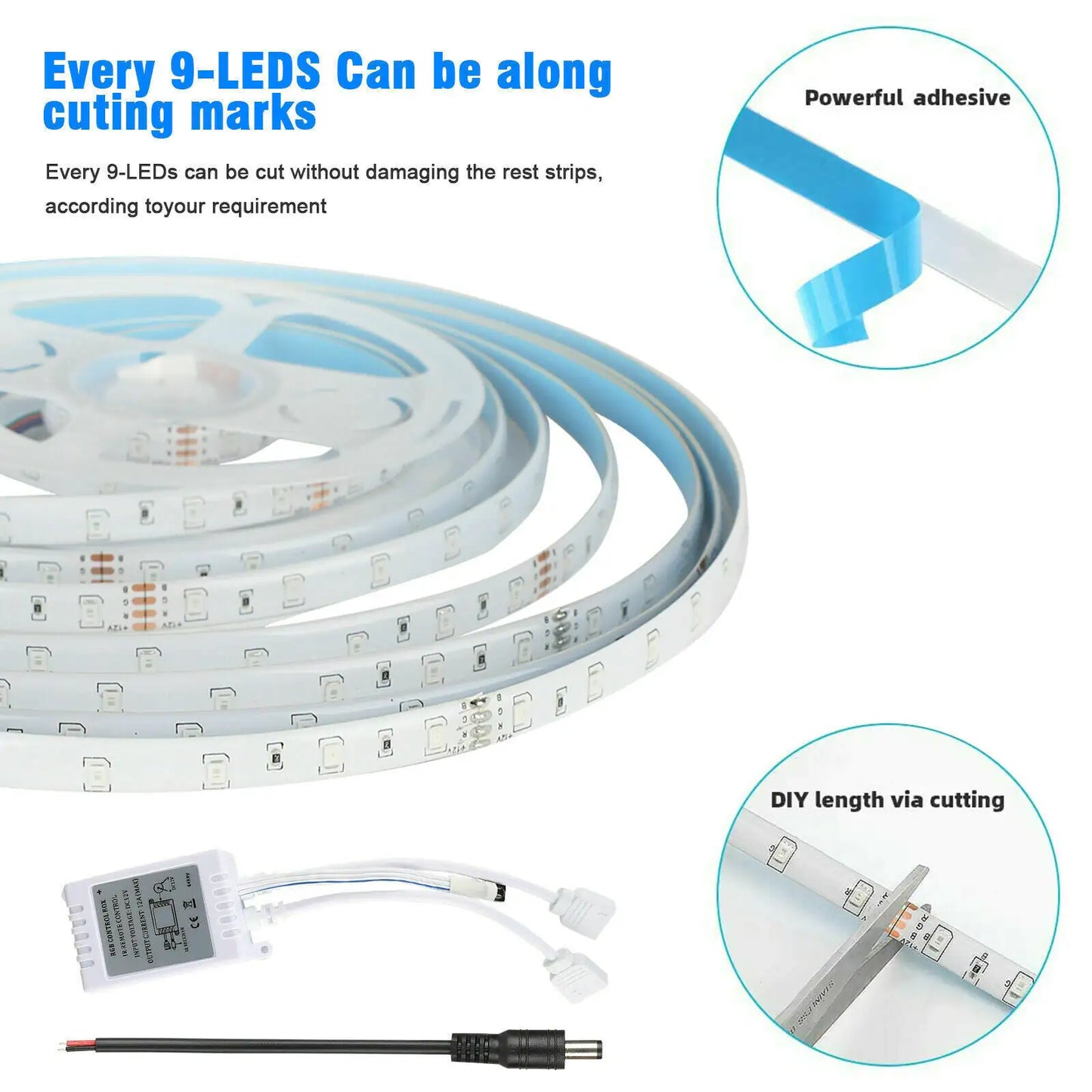 Tira de luces LED SMD flexible de 32 pies 3528 RGB con control remoto para habitación, TV, fiestas, bar