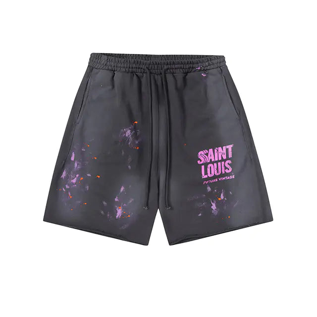 SAINT LOUIS Handmade Ink Spray Retro Style Shorts