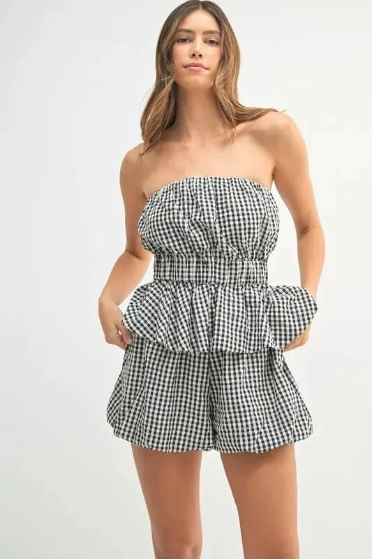 Women's Two Piece Set - Gingham Print - Cute & Trendy