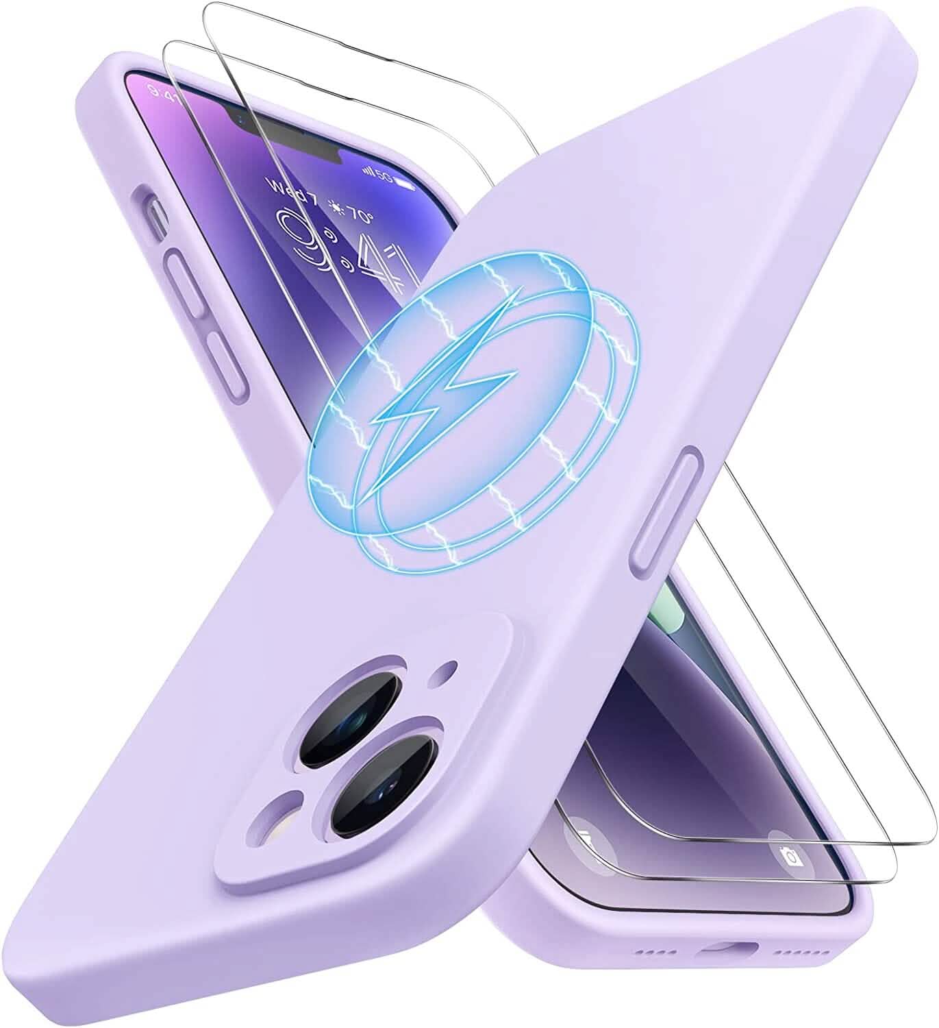 Magnetic MagSafe Case for iPhone 14 Plus with Glass Screen Protector, Silicone Case 6.7 inch