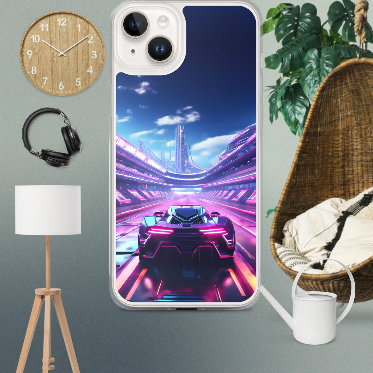 Neon Futuristic Race Car MagSafe® Clear Case for iPhone®