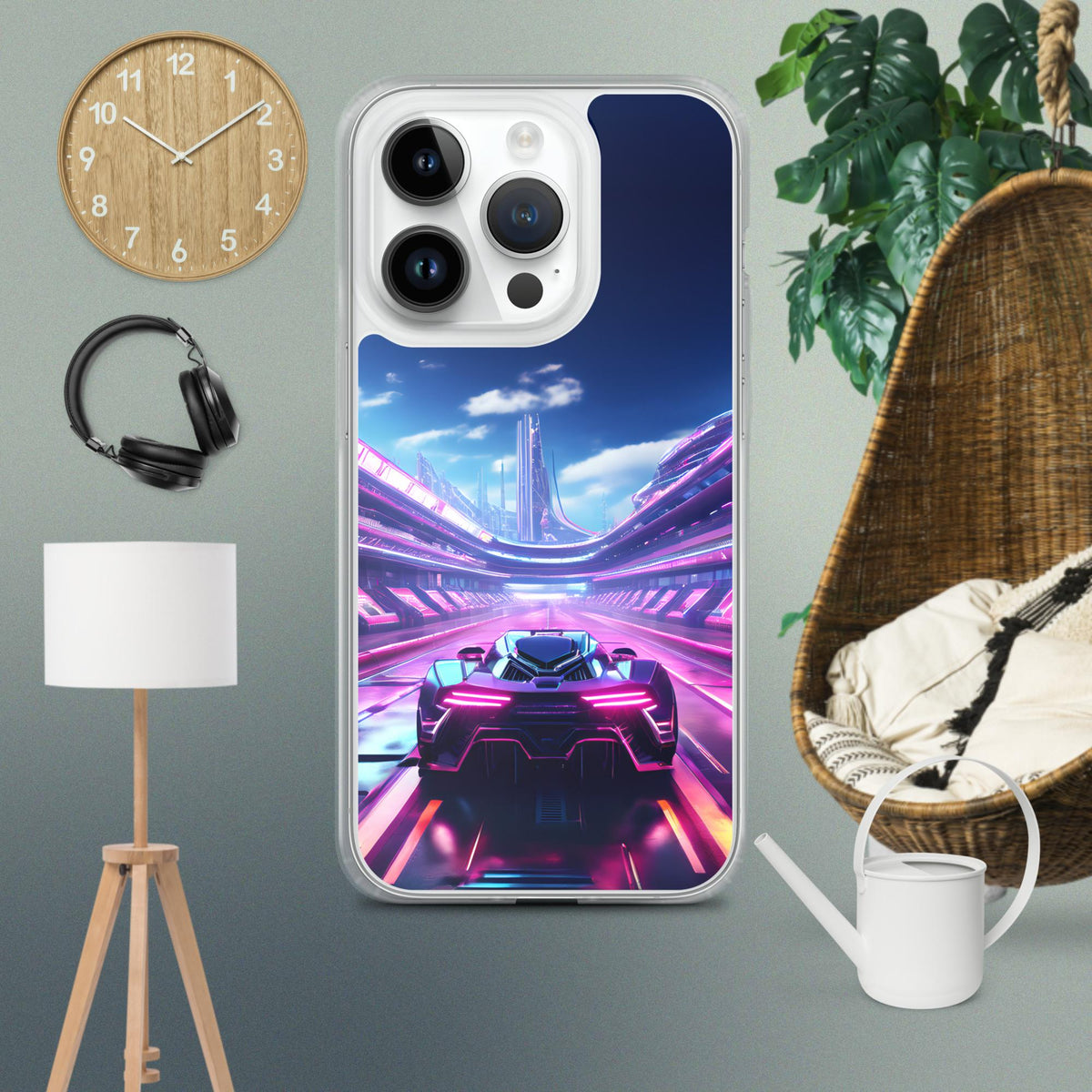 Neon Futuristic Race Car MagSafe® Clear Case for iPhone®