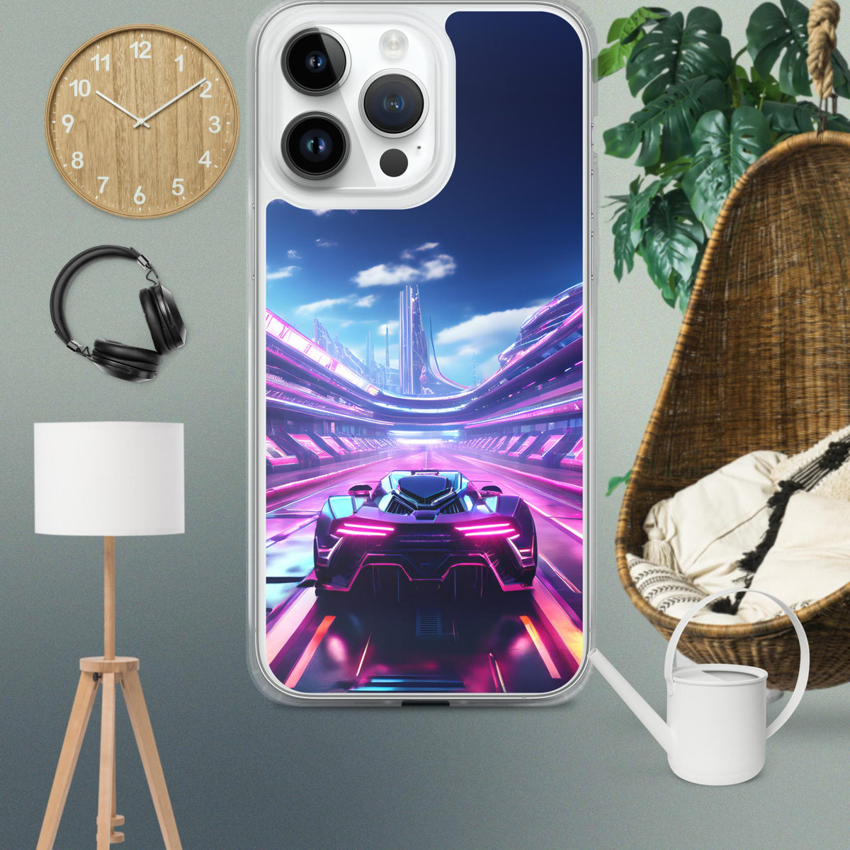 Neon Futuristic Race Car MagSafe® Clear Case for iPhone®