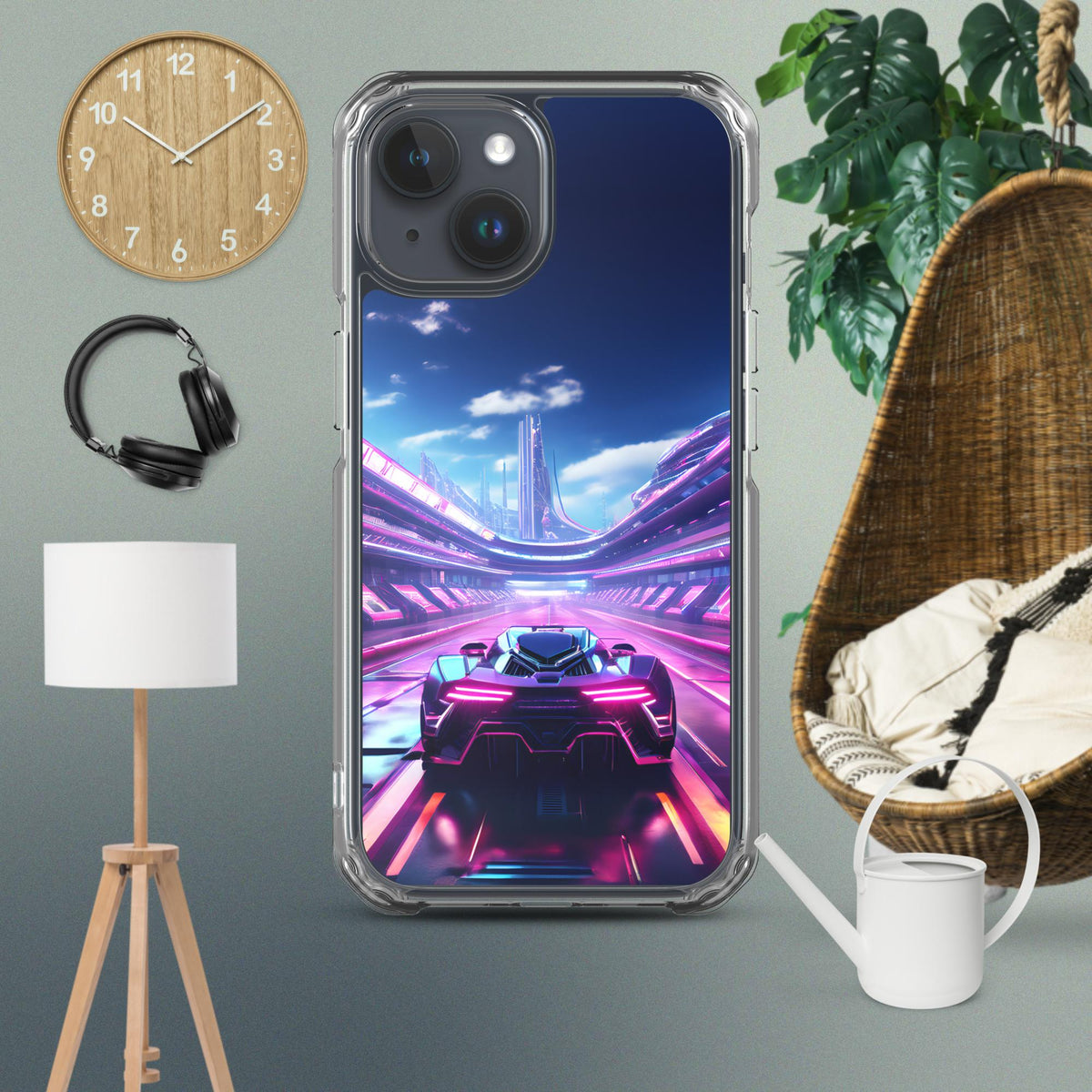 Neon Futuristic Race Car MagSafe® Clear Case for iPhone®
