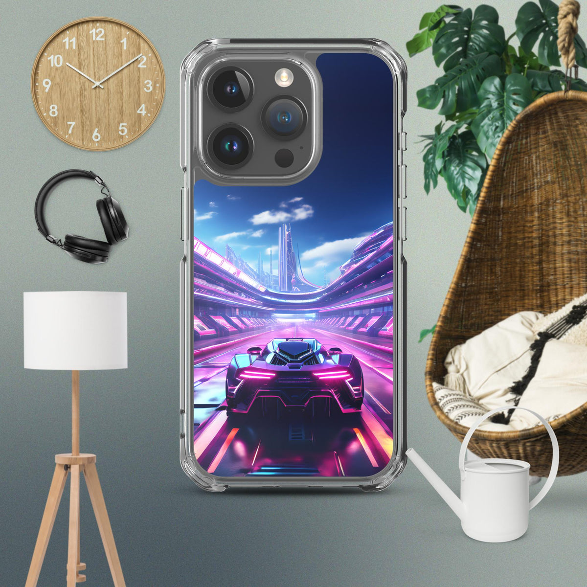 Neon Futuristic Race Car MagSafe® Clear Case for iPhone®