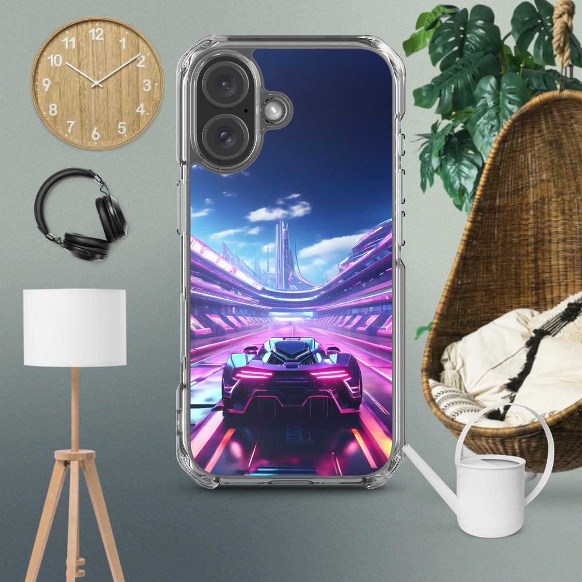 Neon Futuristic Race Car MagSafe® Clear Case for iPhone®