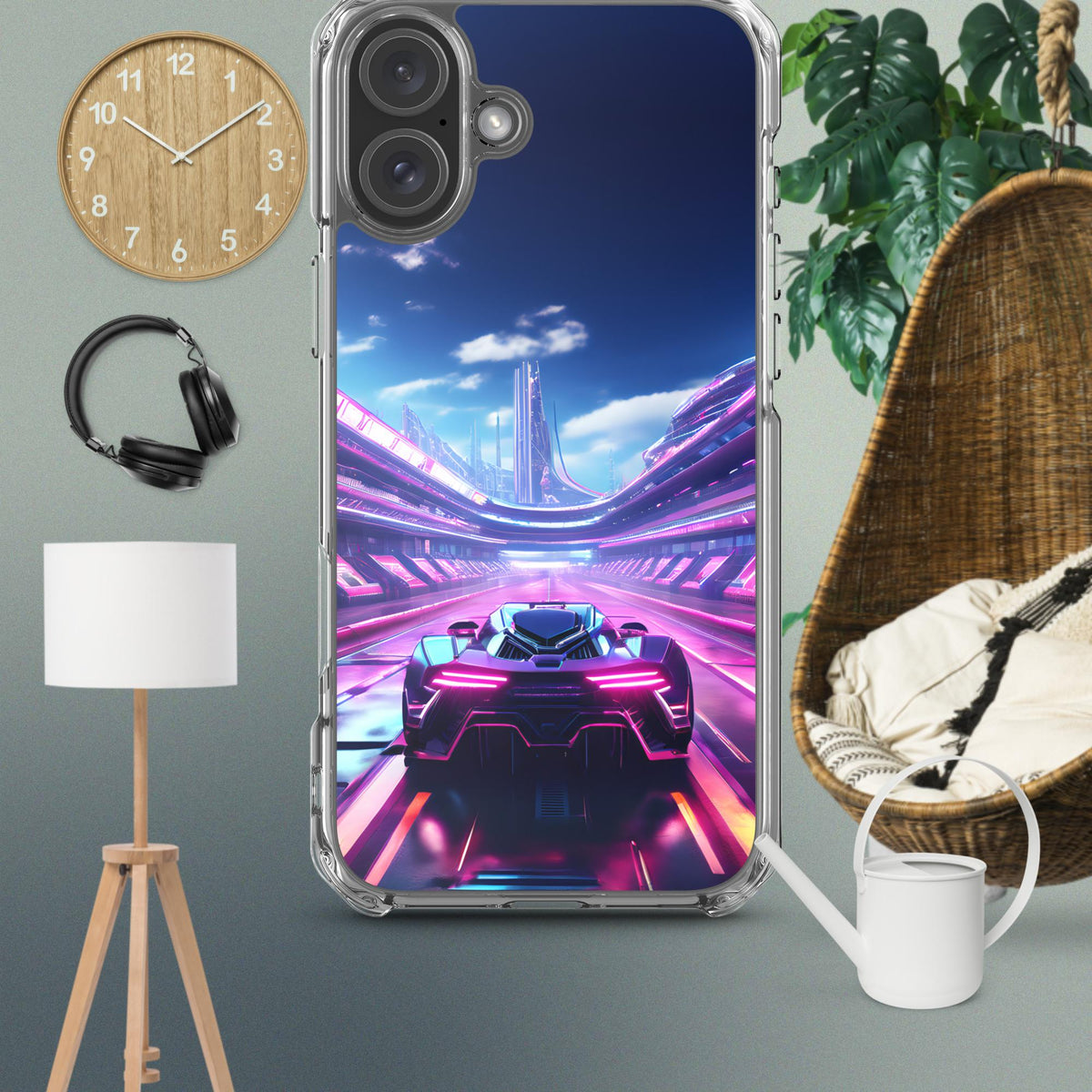 Neon Futuristic Race Car MagSafe® Clear Case for iPhone®