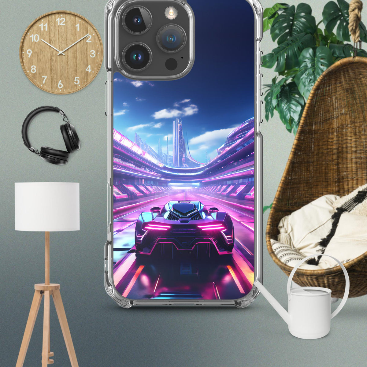 Neon Futuristic Race Car MagSafe® Clear Case for iPhone®