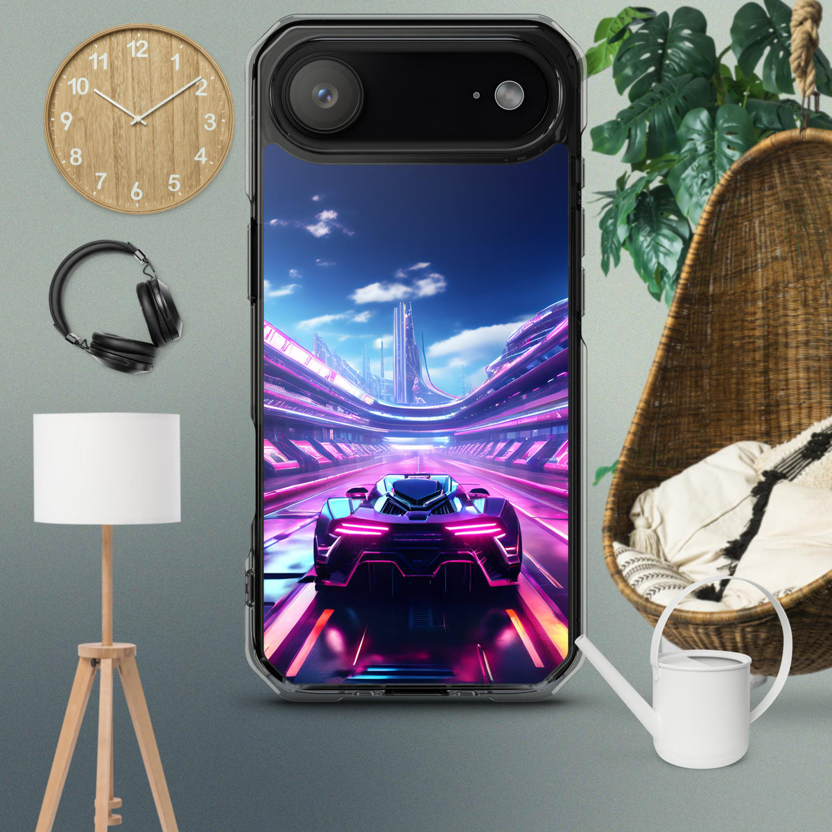 Neon Futuristic Race Car MagSafe® Clear Case for iPhone®