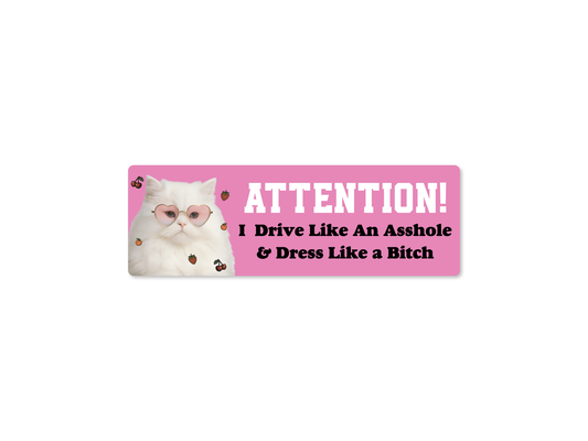 I Drive Like an Asshole & Dress Like a Bitch Cat 9" Bumper Sticker