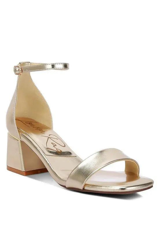 Sandalias de tacón de bloque - Sandalias de tacón de bloque metálico - Calzado elegante para ocasiones especiales