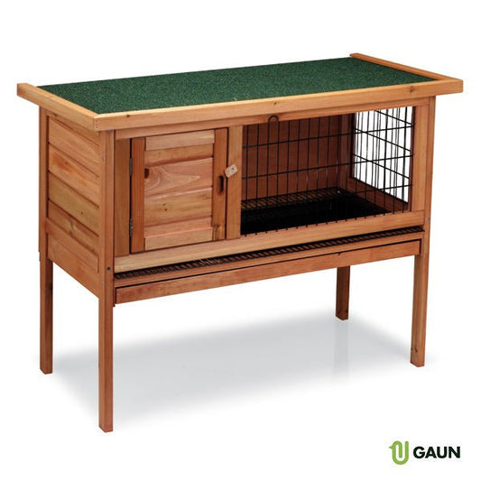 Conejeras de Madera Malta con Diseño Elevado, Techo Plegable Impermeable, Casa Exterior para Conejos