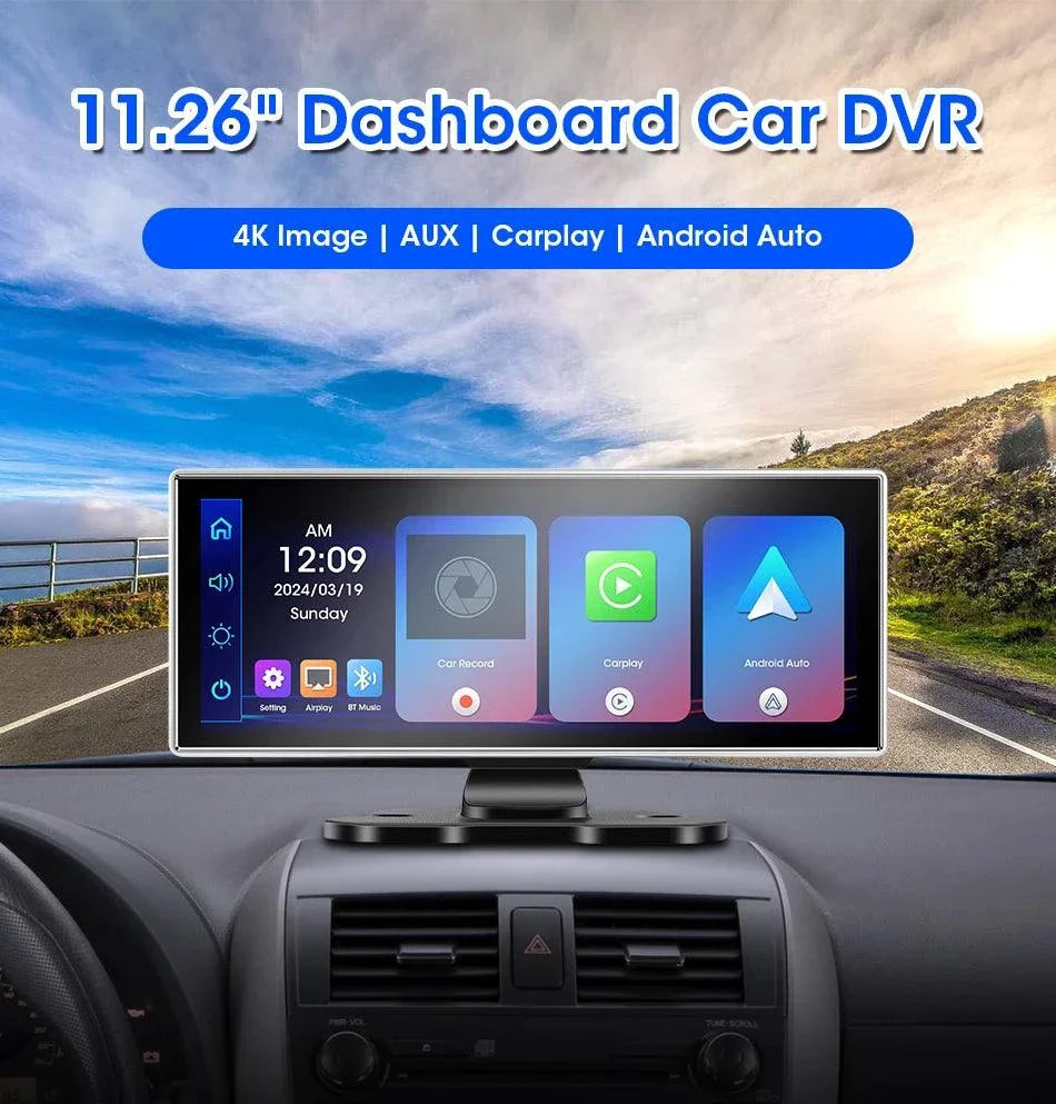 Best 11.26 inch Car DVR 4K Dash Cam Dual Lens Wireless