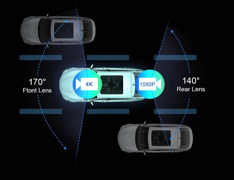 Best 11.26 inch Car DVR 4K Dash Cam Dual Lens Wireless