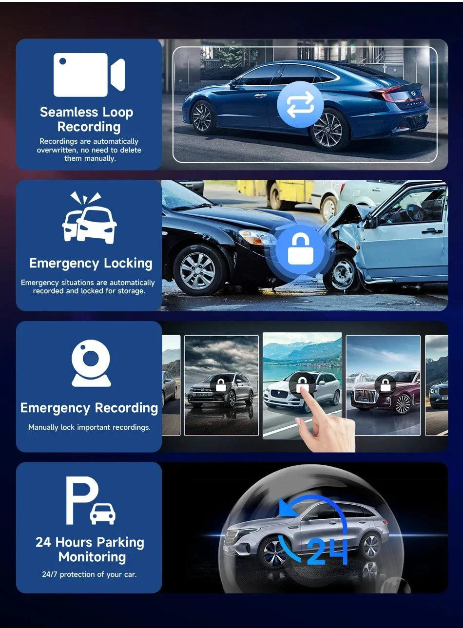 Best 11.26 inch Car DVR 4K Dash Cam Dual Lens Wireless