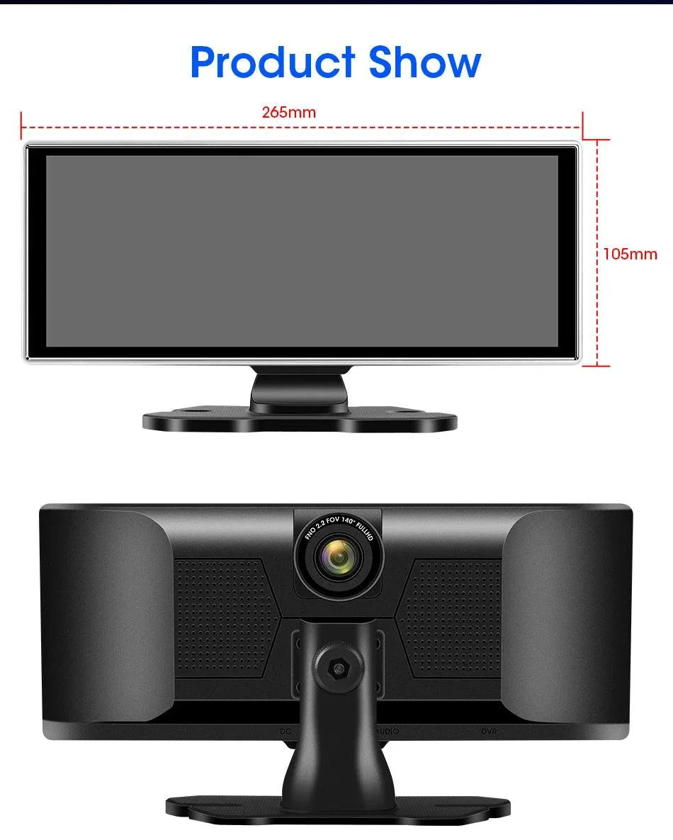 Best 11.26 inch Car DVR 4K Dash Cam Dual Lens Wireless