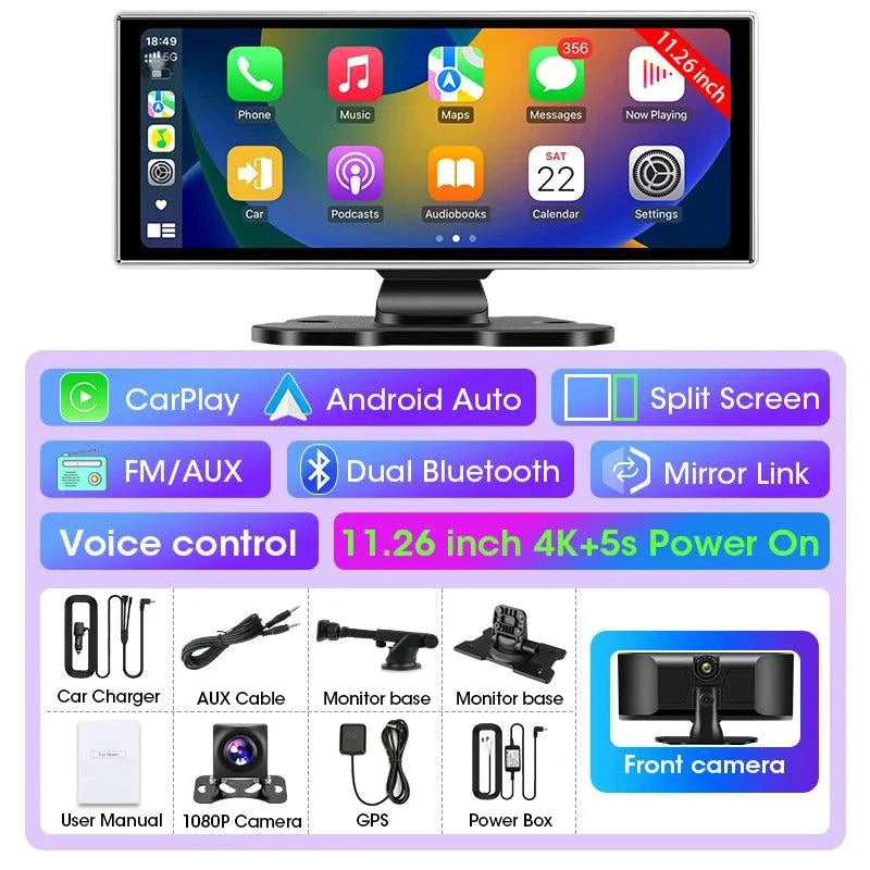 Best 11.26 inch Car DVR 4K Dash Cam Dual Lens Wireless