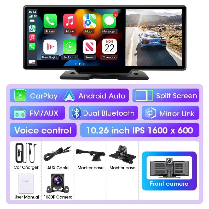 Best 11.26 inch Car DVR 4K Dash Cam Dual Lens Wireless