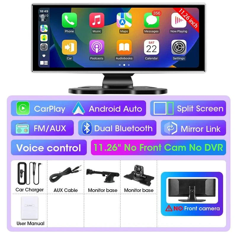 Best 11.26 inch Car DVR 4K Dash Cam Dual Lens Wireless