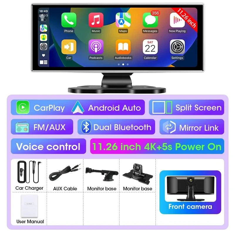 Best 11.26 inch Car DVR 4K Dash Cam Dual Lens Wireless