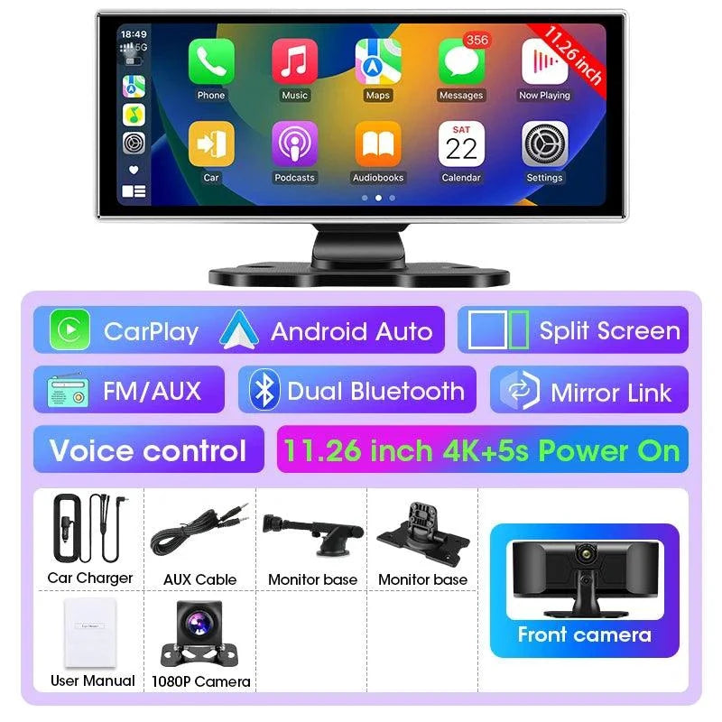 Best 11.26 inch Car DVR 4K Dash Cam Dual Lens Wireless
