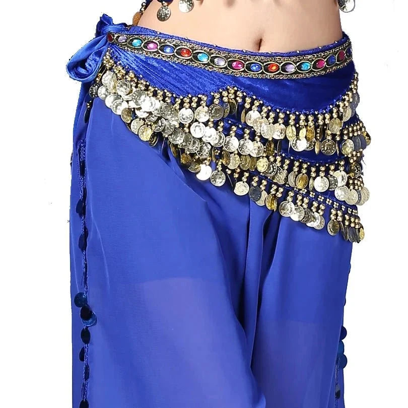 1PC New Style Belly Dance Belt Newest Multi-color Glass Silk Velvet Dancing Belt Scarf Crystal BellyDance Waist Chain Hip Scarf