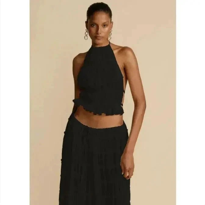 2-Piece Chic Halter Dress Suit Set