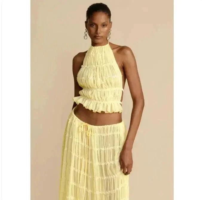 2-Piece Chic Halter Dress Suit Set
