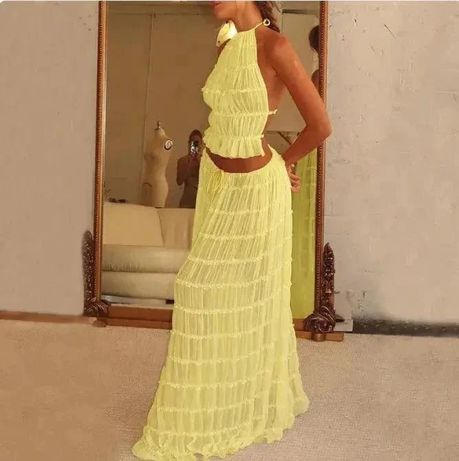 2-Piece Chic Halter Dress Suit Set
