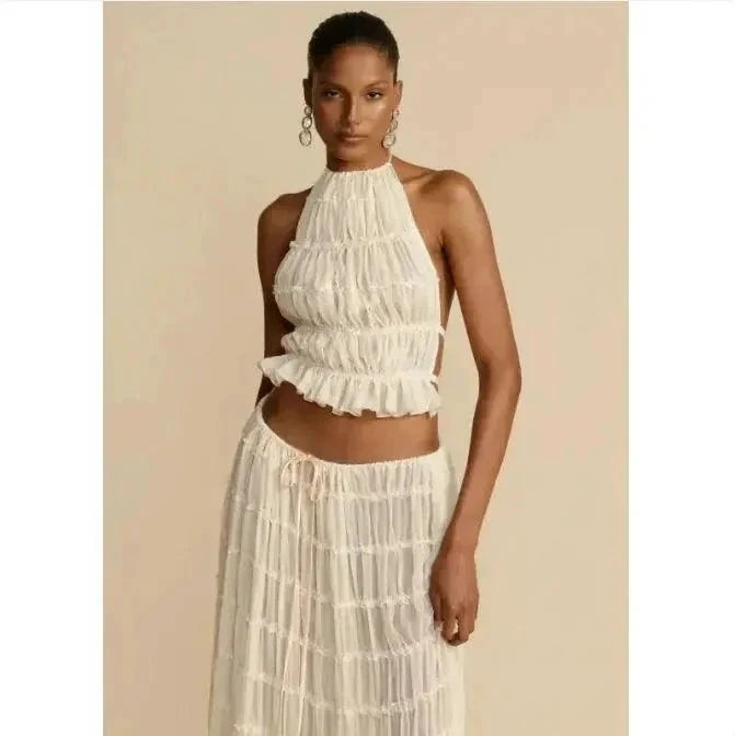2-Piece Chic Halter Dress Suit Set