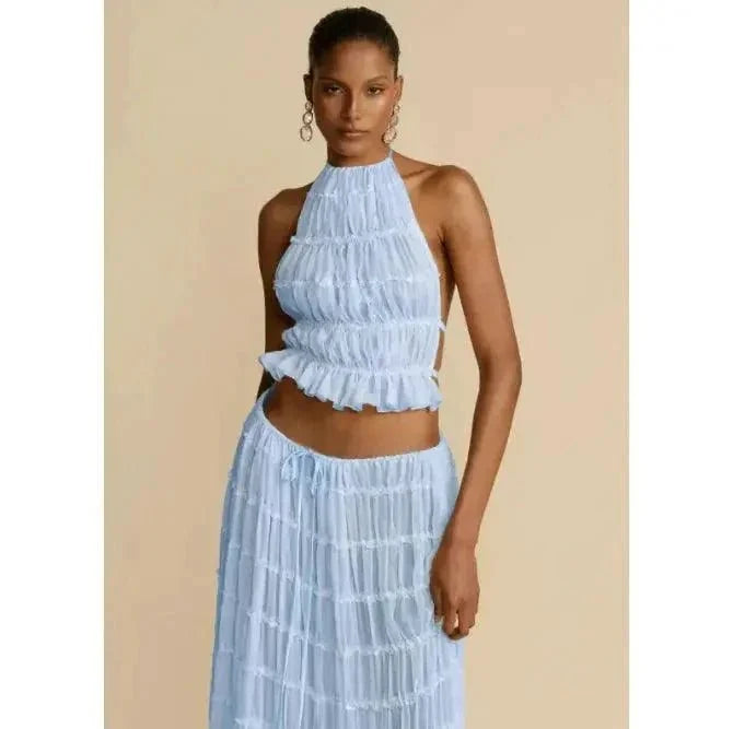 2-Piece Chic Halter Dress Suit Set