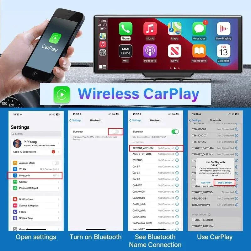 4K 10.26'' Mirror Dash Cam w/ Carplay & Android Auto