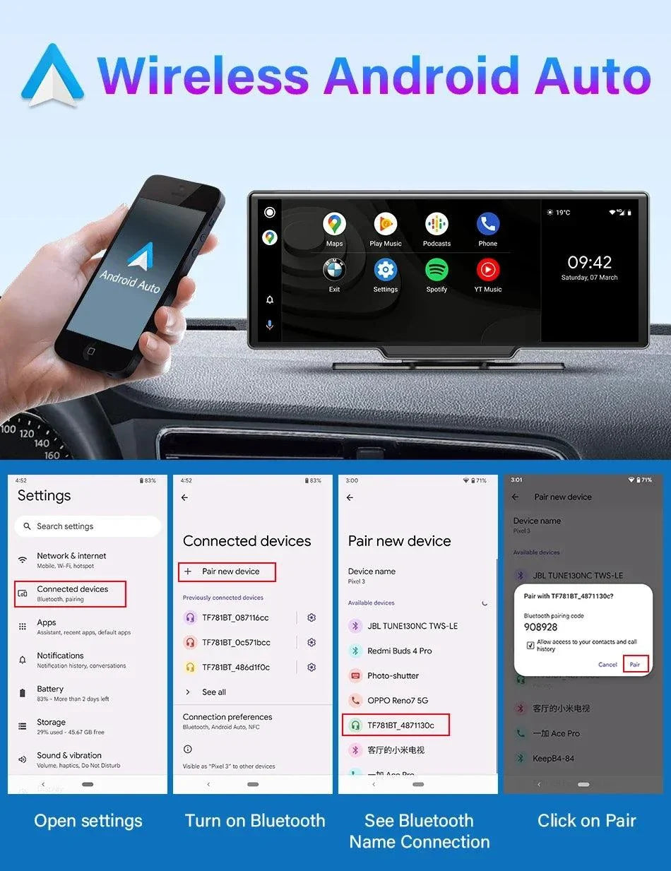 4K 10.26'' Mirror Dash Cam w/ Carplay & Android Auto