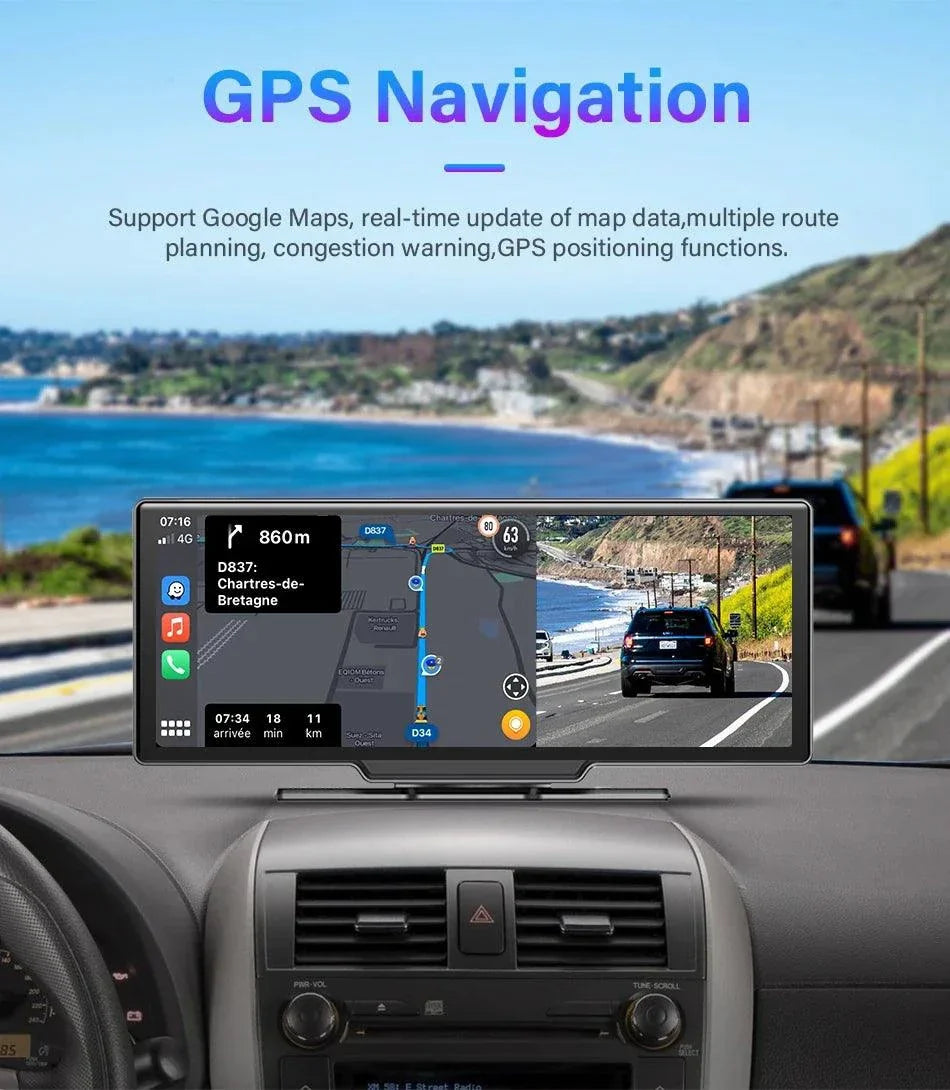 4K 10.26'' Mirror Dash Cam w/ Carplay & Android Auto