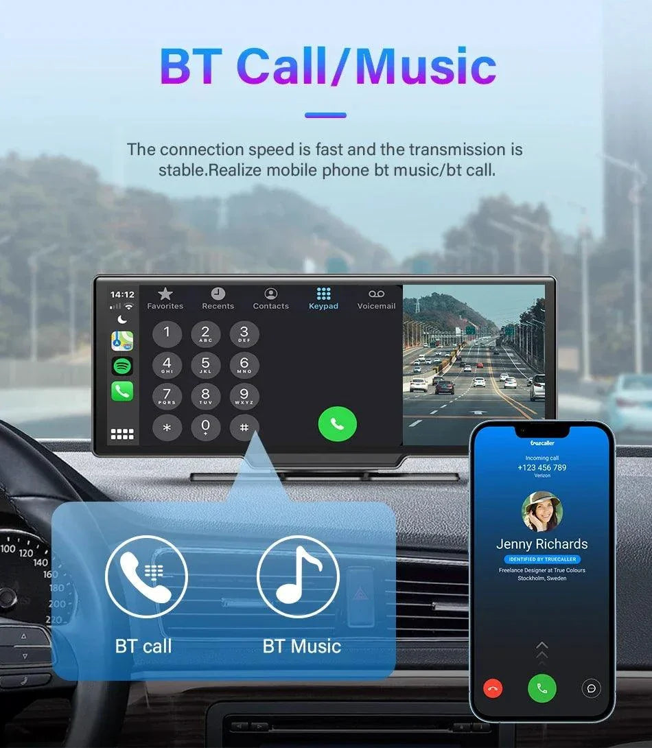 4K 10.26'' Mirror Dash Cam w/ Carplay & Android Auto