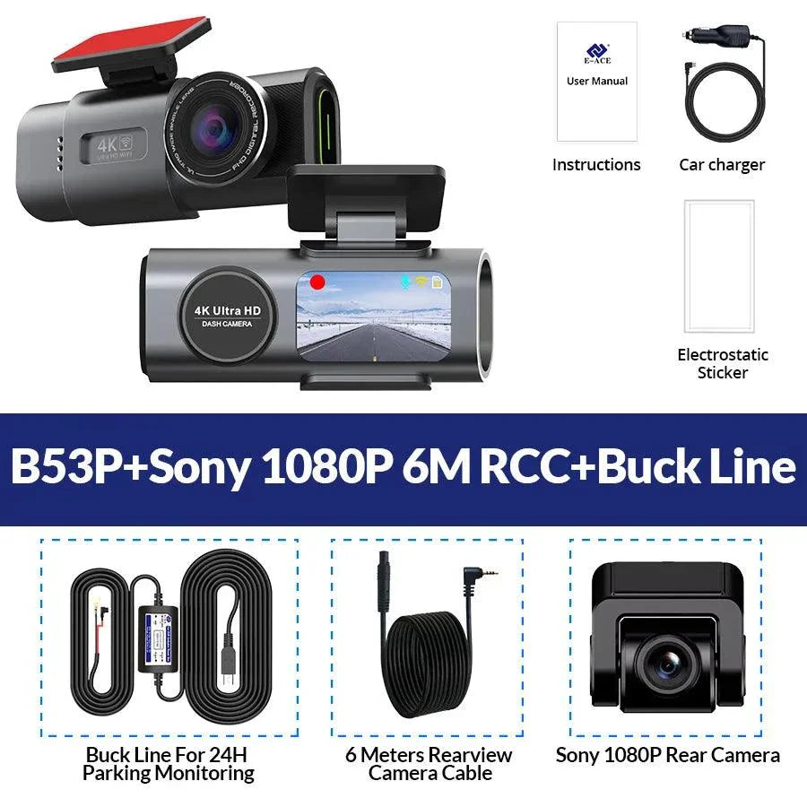 Acceo 4K Ultra HD Dash Cam Dual Lens With WiFi GPS Night Vision Parking Mode Built In