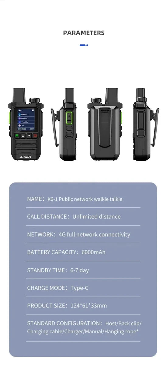 BINQI-K6 4G POC Walkie Talkie - 5000km Global Range