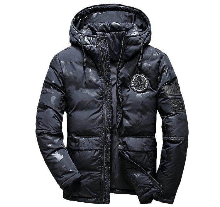 Camouflage Men's Hooded Winter Parka - Slim Fit, Windproof & Warm for Casual Adventures