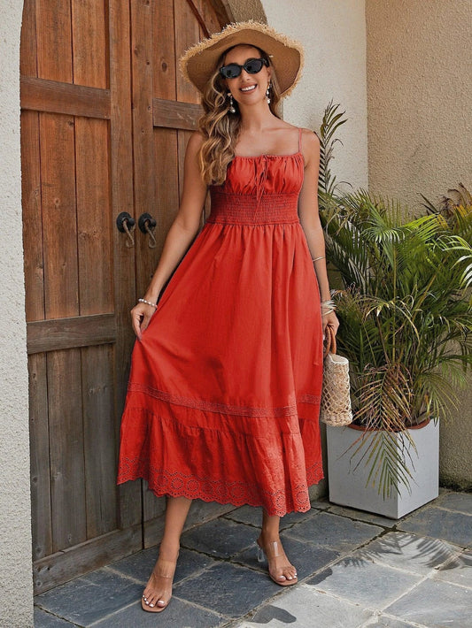 French Romantic Style Cotton Maxi Dress for Women