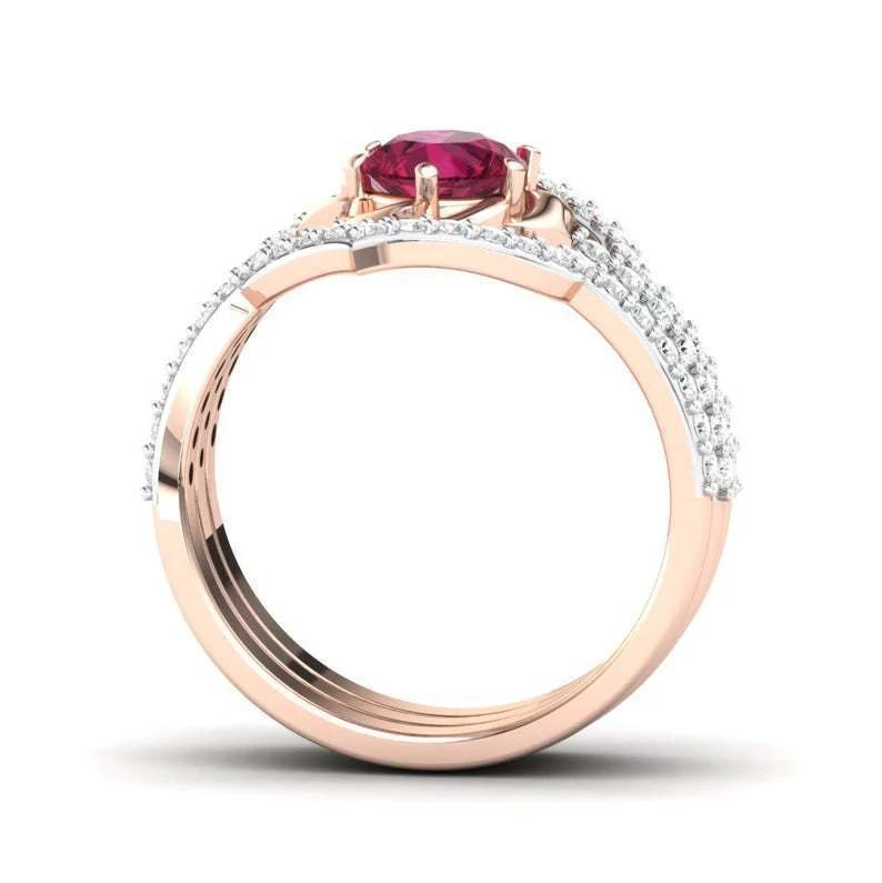 Rose Gold Flower Ring - Exquisite Engagement Wedding Band Set