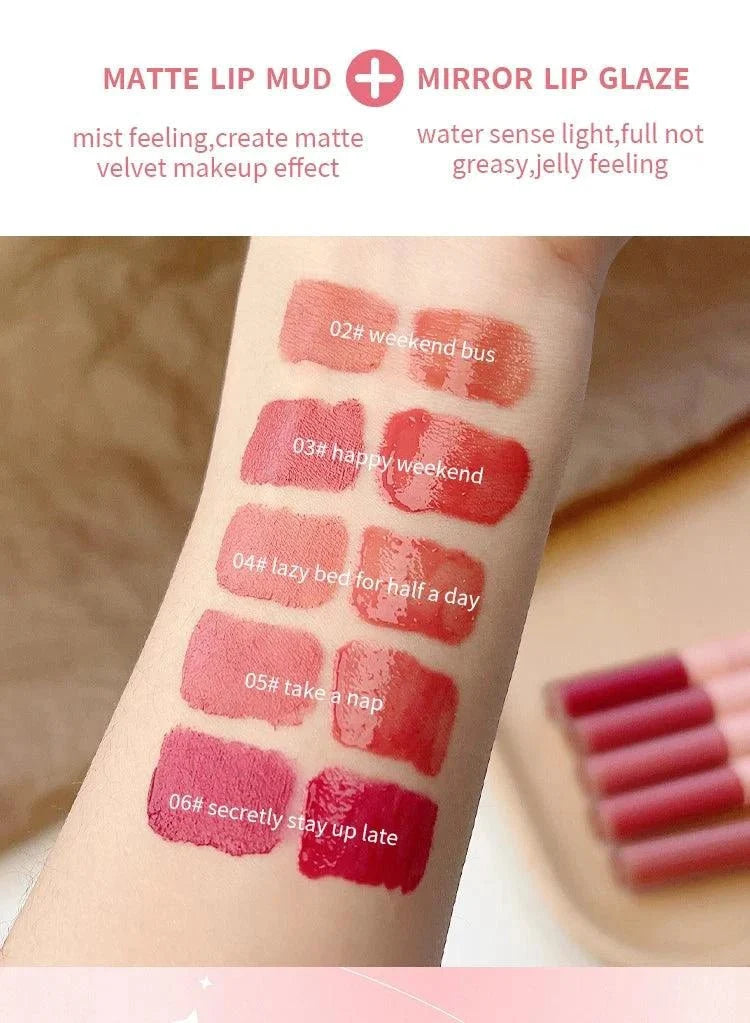 Double End Lip Glaze Full Gloss Mirror And Matte Velvet Long Term Color And Moisture Lip Gloss Anti Stain Cosmetic Lip Glaze