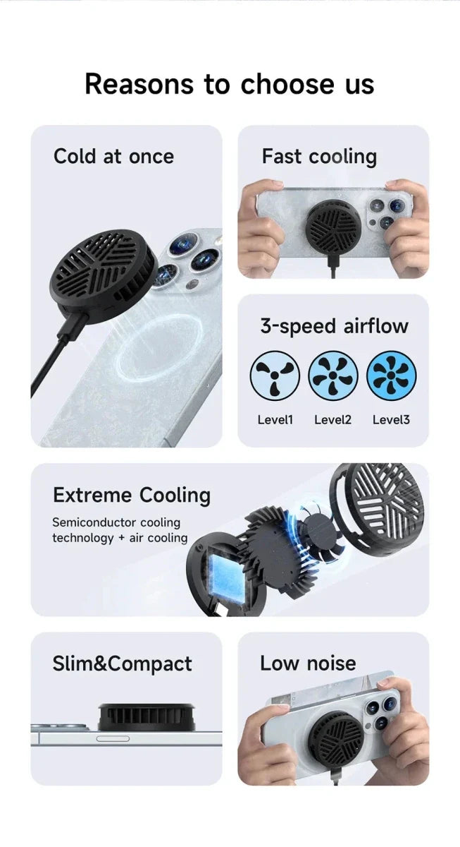 Hagibis Magnetic Cell Phone Cooler Universal Cooling Fan Mobile Phone Radiator for iPhone 16 Pro Black Shark Gaming Live Stream