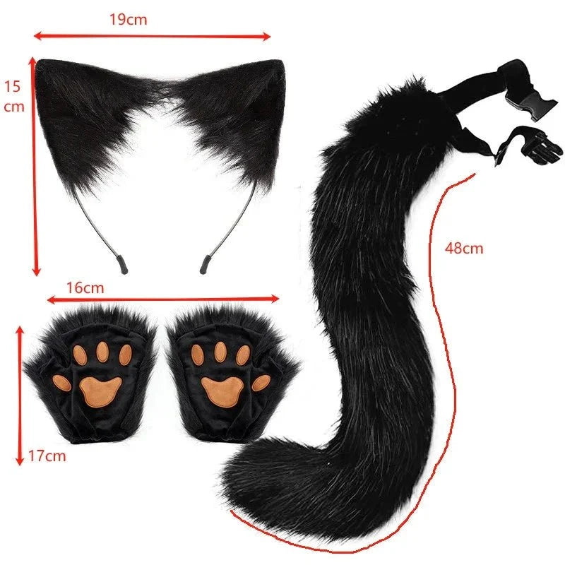 Halloween Fox Tail & Ears Set - Cosplay Costume with Paw Gloves