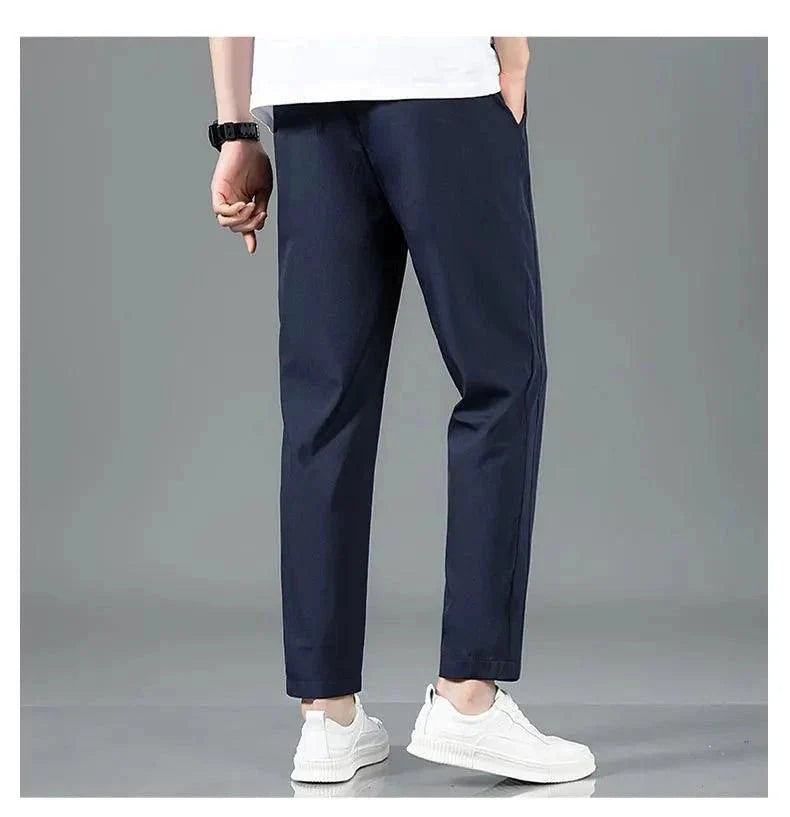 Ice Silk Men's Pants 2025 Summer New Black Gray Thin Business Casual Pants Outdoor Elastic Breathable Straight Leg Sweatpants