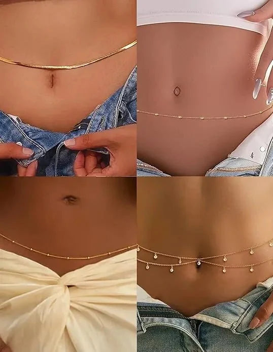 8Pcs Waist Chain 18K Gold Plated Belly Belt Chains Sexy Bikini Beaded Sequin CZ Coin Body Chain Jewelry Accessories Adjustable