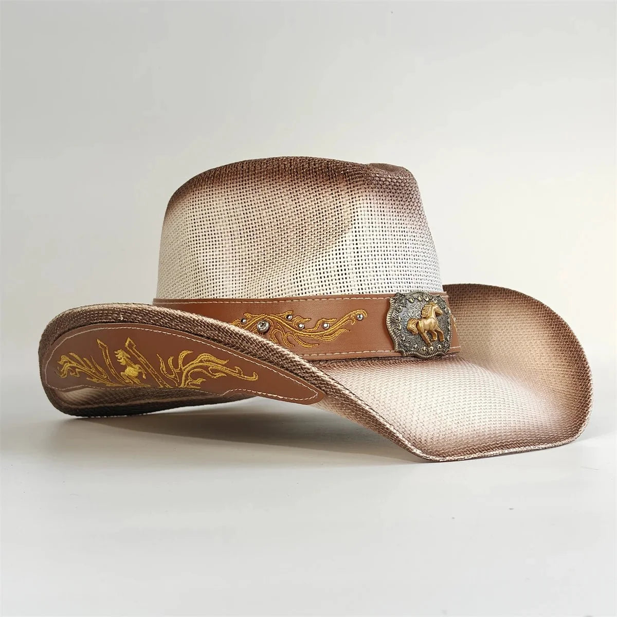 Embroidered Straw Cowboy Hat - Western Sun Hat for Women Men - Country Rodeo Cowgirl