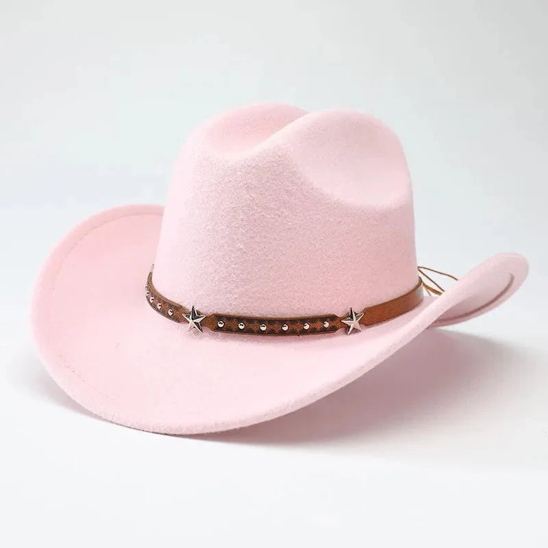 New denim hats for men and women, Western cowboy hats, five pointed star belt hats, soft woolen hats