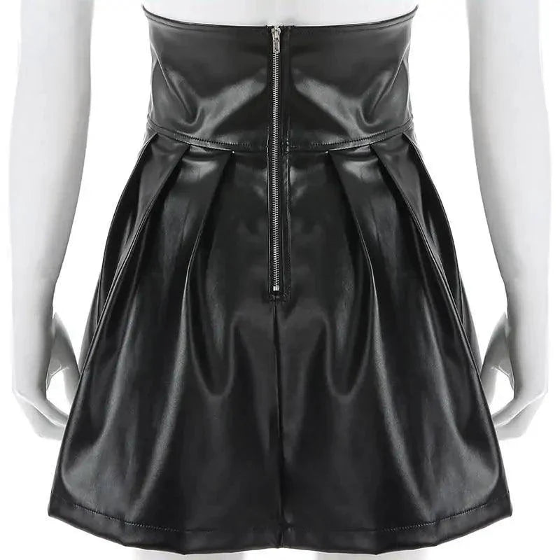 Mandotos Black Leather Lace-Up Skirt