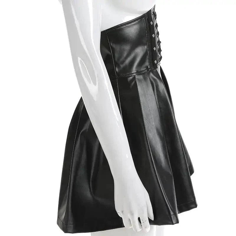 Mandotos Black Leather Lace-Up Skirt