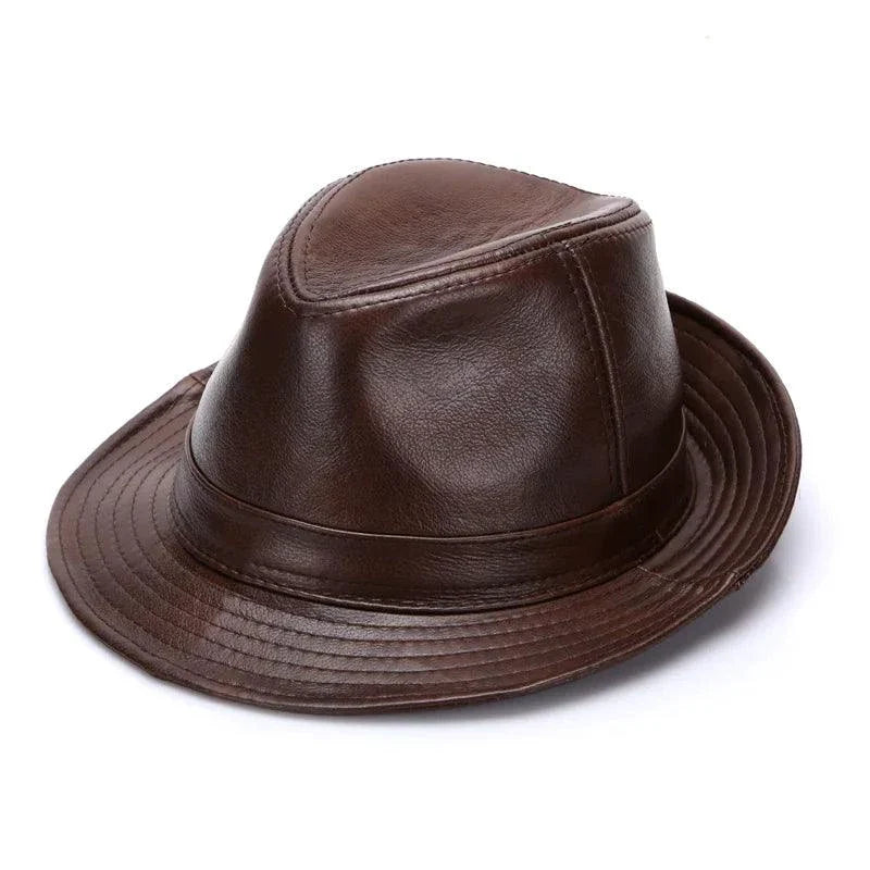Mandotos Brown Leather Cap Premium Cowhide XL-XXXXL